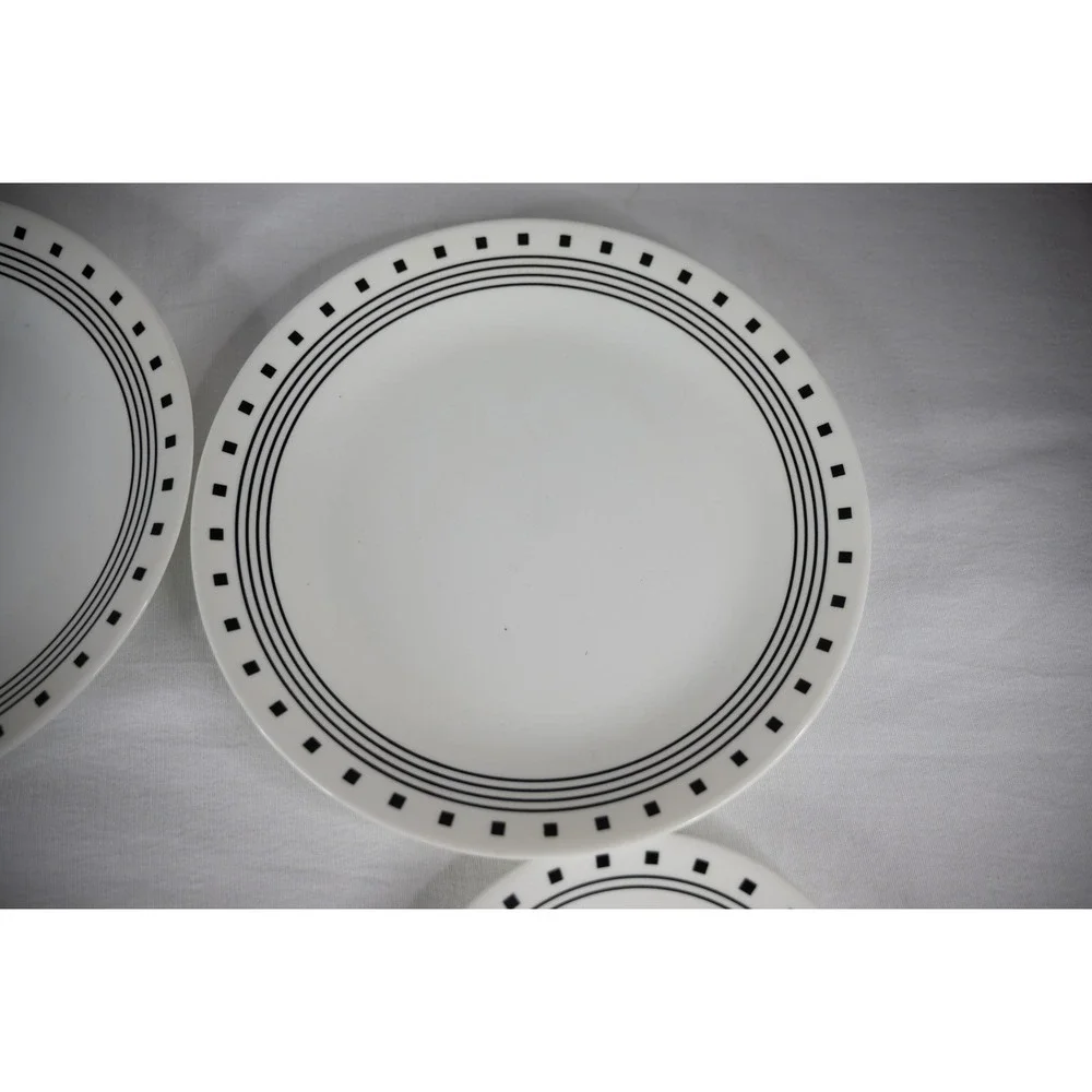 Corelle City Block Plate Set 5pc White Black Geometric Good Vitrelle USA
